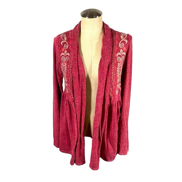 Roper Studio West Embroidered Red Heather Cardigan Size Medium - Picture 1 of 7